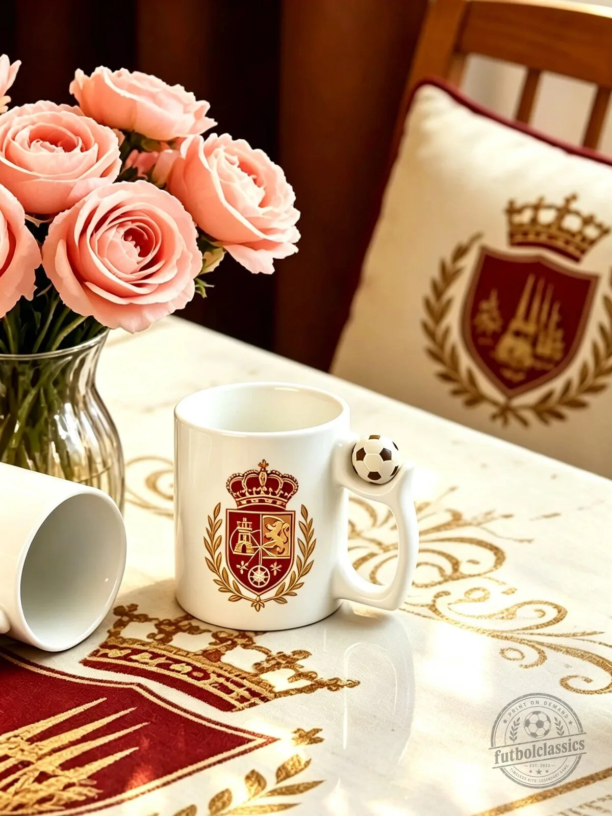 Spain National Football Team Crest White Ceramic Coffee Mug with Soccer Ball Handle