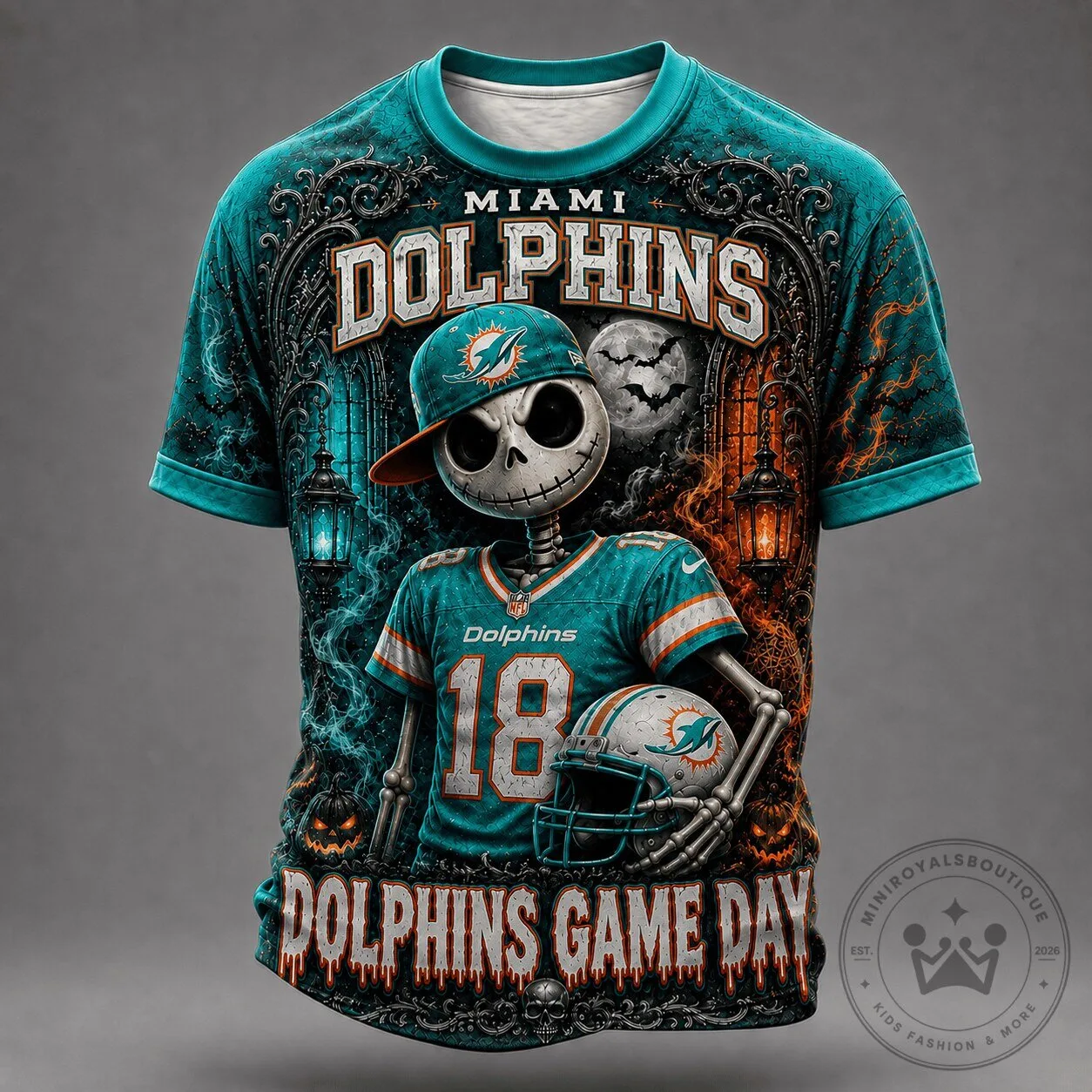 Miami Dolphins Shirt Spooky Skeleton Game Day Halloween Football T-Shirt