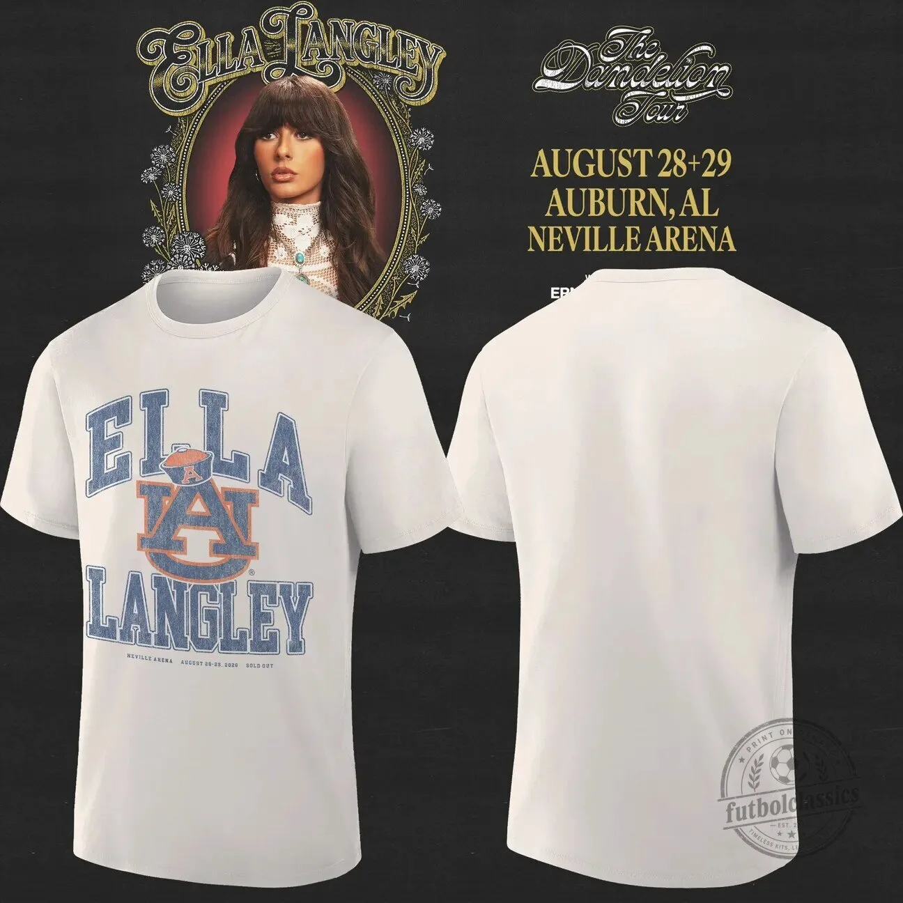 2026 Dandelion Tour T-Shirt featuring Ella Langley at Neville Arena - Auburn Tigers