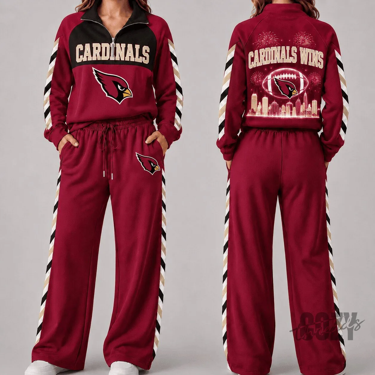 Arizona Cardinals Quarter-Zip Pullover and Wide Leg Pants Set for Women