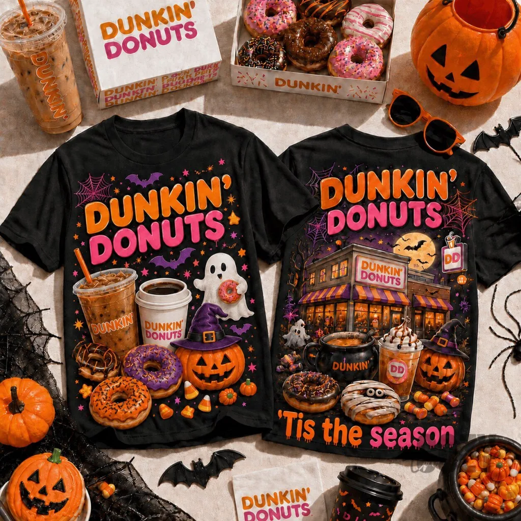 Dunkin' Donuts Halloween Pumpkin Shirt, Spooky Coffee Run Fan T-Shirt Dunkin' Donuts Halloween Pumpkin Shirt, Spooky Coffee Run Fan T-Shirt