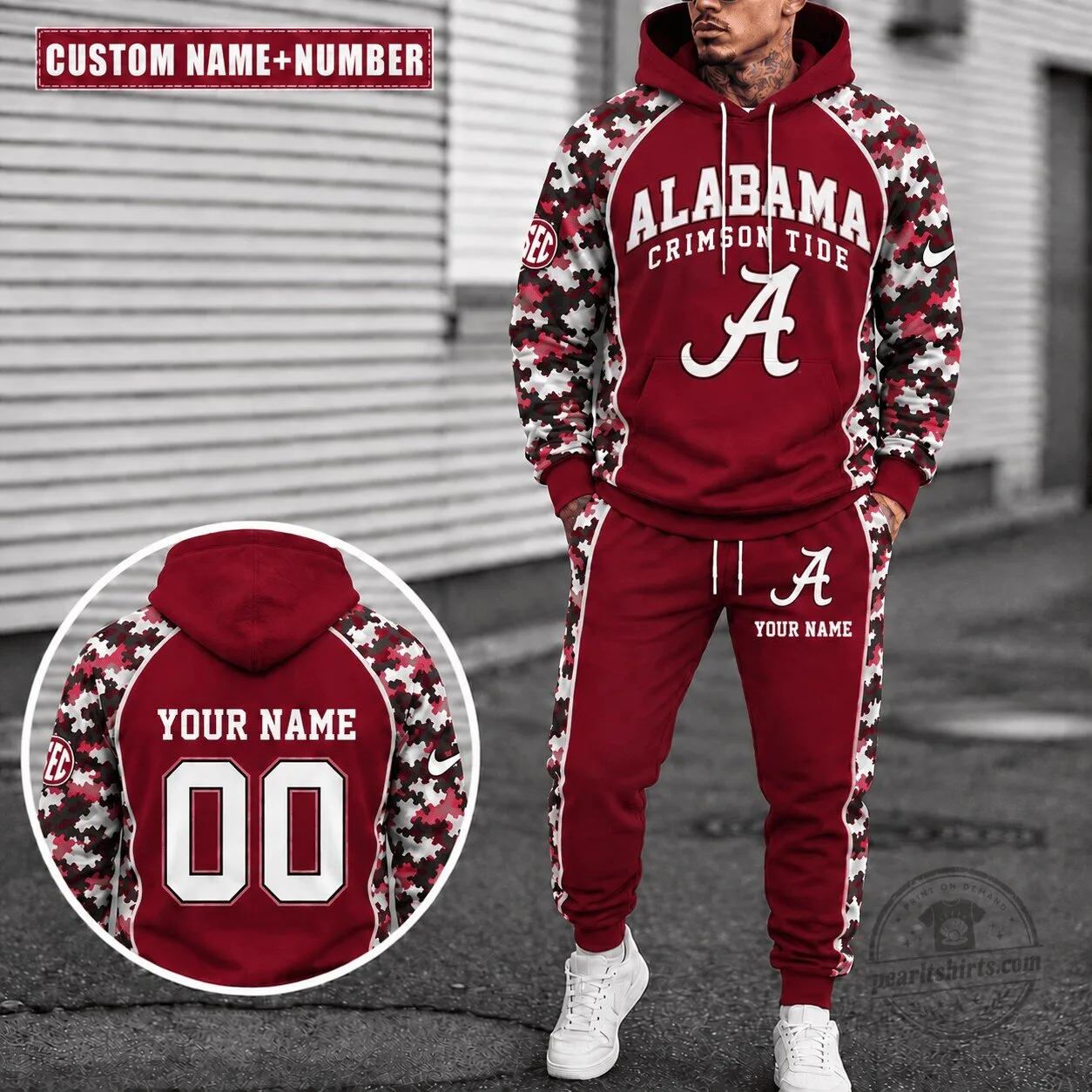 Custom Name and Number Hoodie with Sweatpants Set for Alabama Crimson Tide Fans