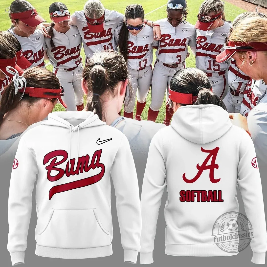 Alabama Softball White Hoodie with Script Bama and A Logo
