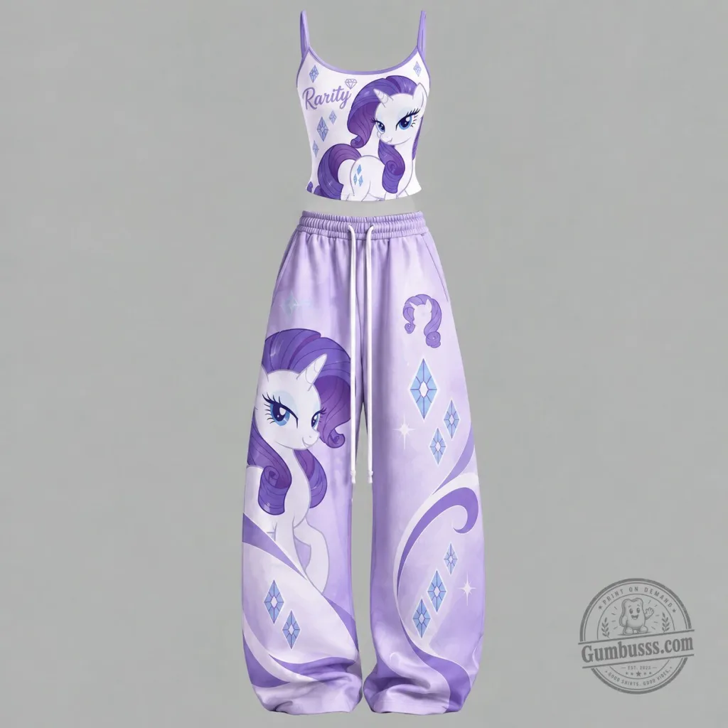My Little Pony Rarity Character Women's Crop Top and Wide Leg Pants Set 43 My Little Pony Rarity Character Women's Crop Top and Wide Leg Pants Set