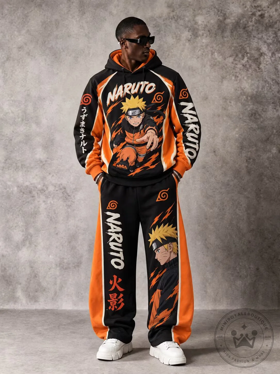 Naruto Uzumaki Anime Character Black and Orange Hoodie