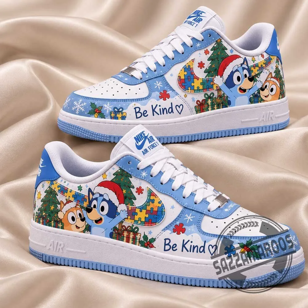 Bluey Christmas Autism Awareness Puzzle Be Kind Air Force 1 Sneakers Shoe