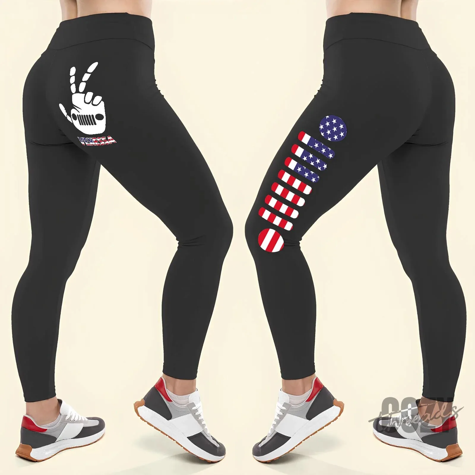 Jeep Girl USA Flag Independence Day Leggings