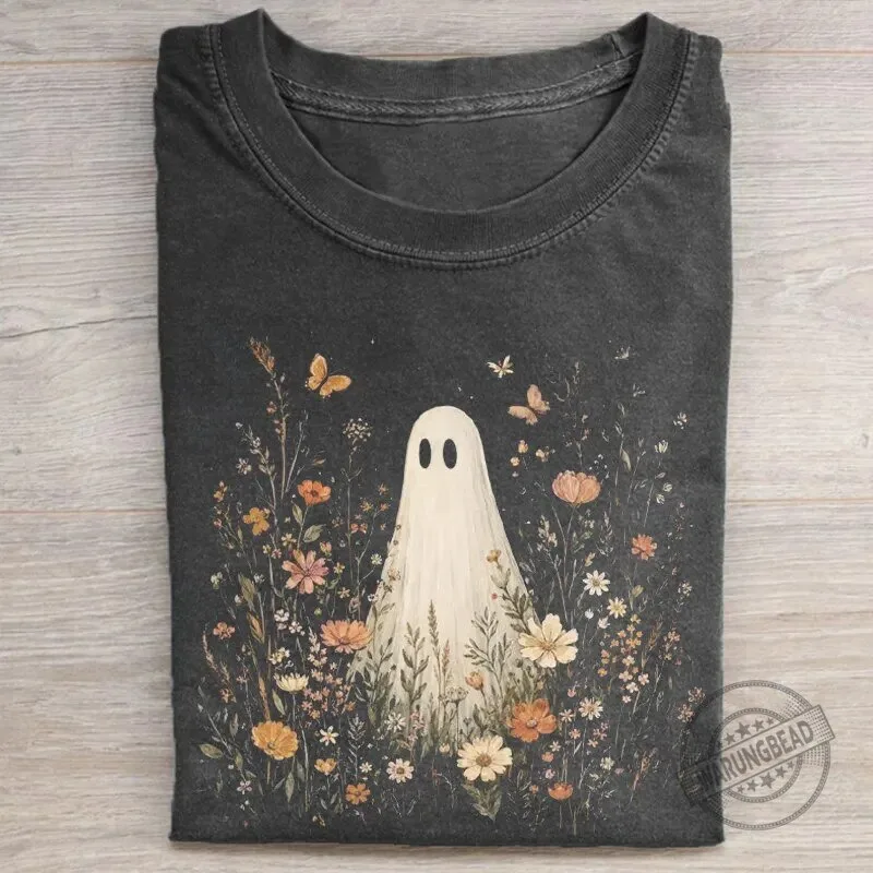 Wildflower Ghost Halloween Spooky Season Floral T-Shirt