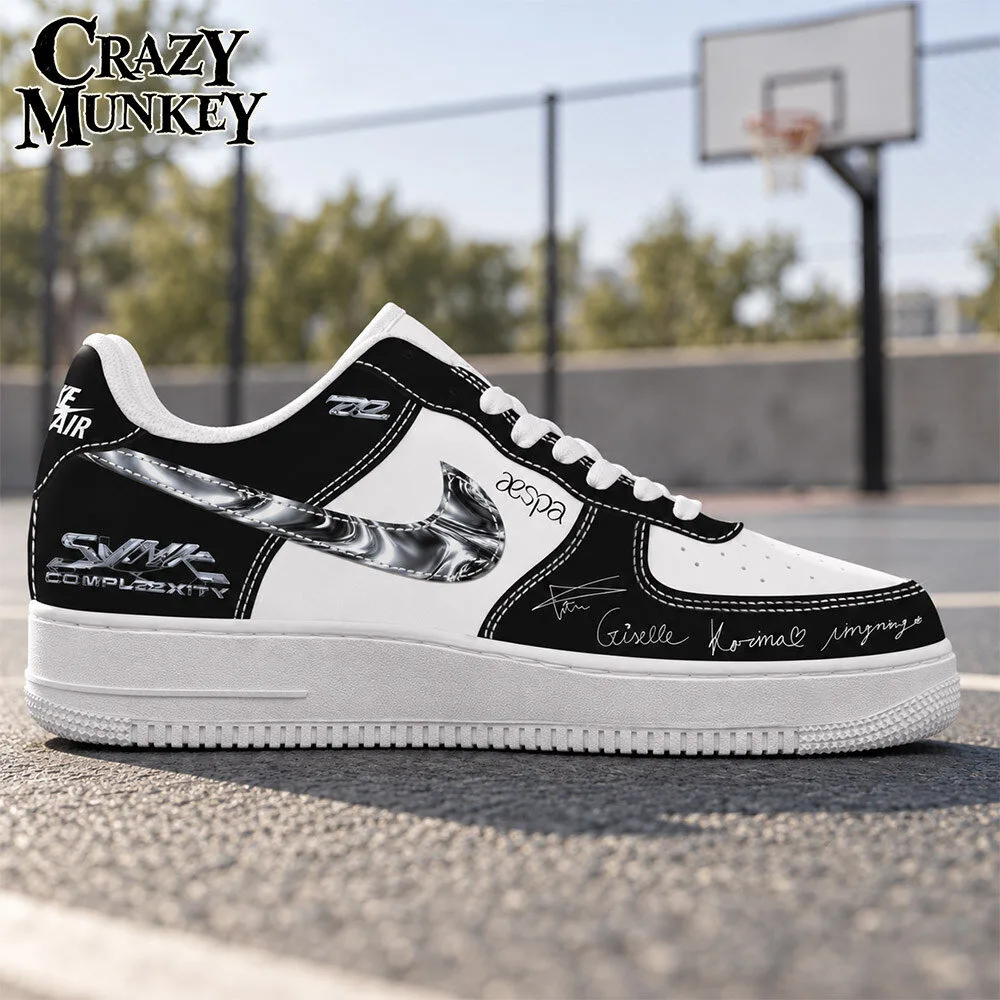 aespa SYNK COMPLAEXITY Black Silver Concept Fan Low Top Sneakers | Footwear