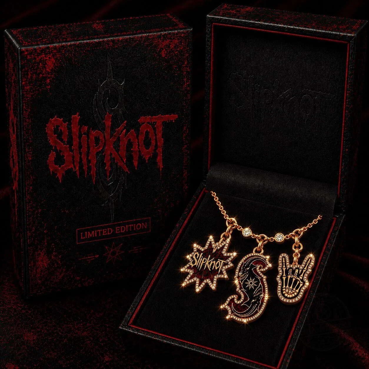 Slipknot Band Logo Gold Chain Necklace with Diamond Pendants