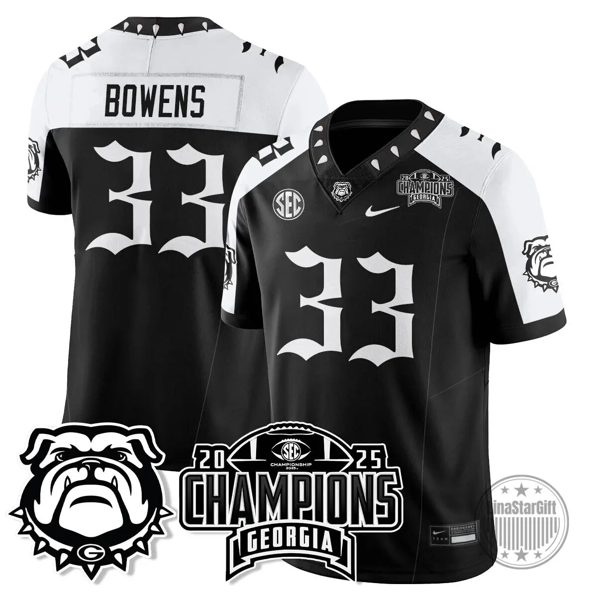 SEC Football Georgia Bulldogs 2025 National Champions Black Football Jersey