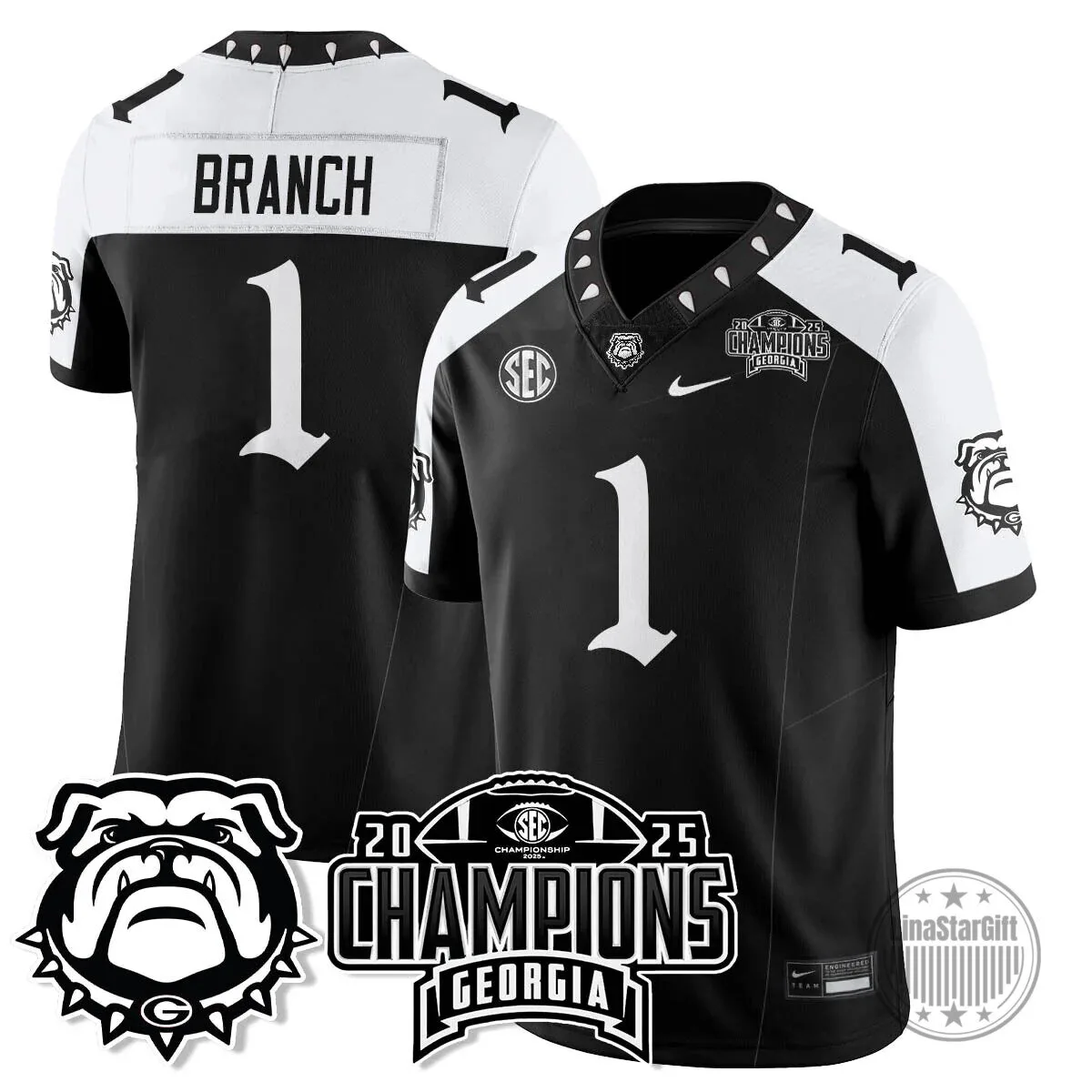 SEC Football Georgia Bulldogs 2025 National Champions Black Football Jersey 27 SEC Football Georgia Bulldogs 2025 National Champions Black Football Jersey