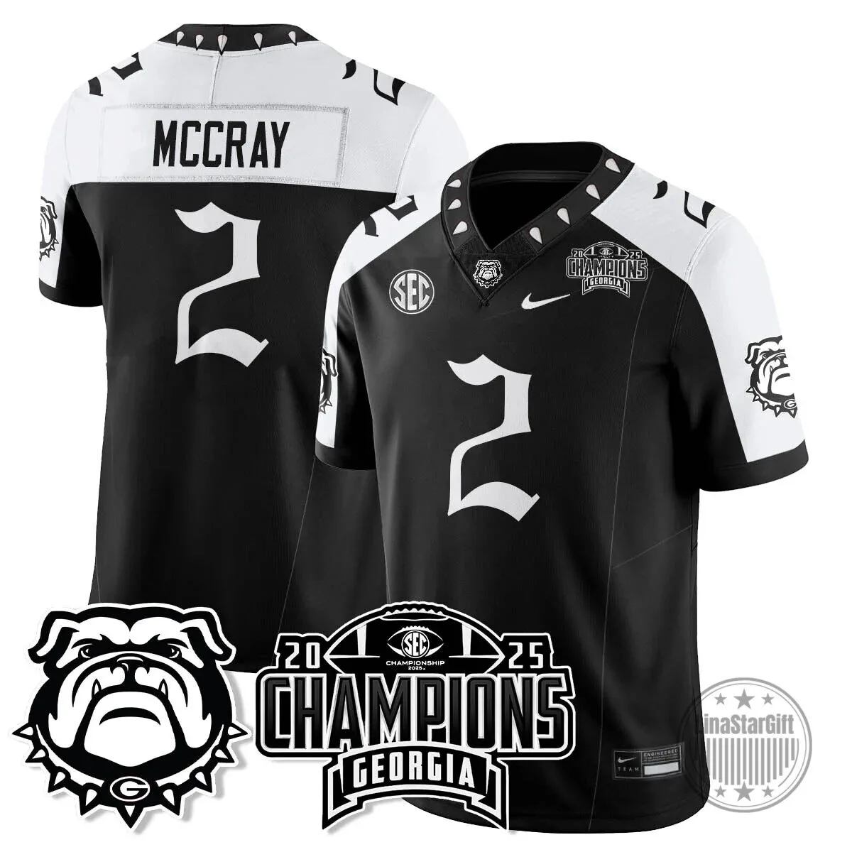SEC Football Georgia Bulldogs 2025 National Champions Black Football Jersey 28 SEC Football Georgia Bulldogs 2025 National Champions Black Football Jersey