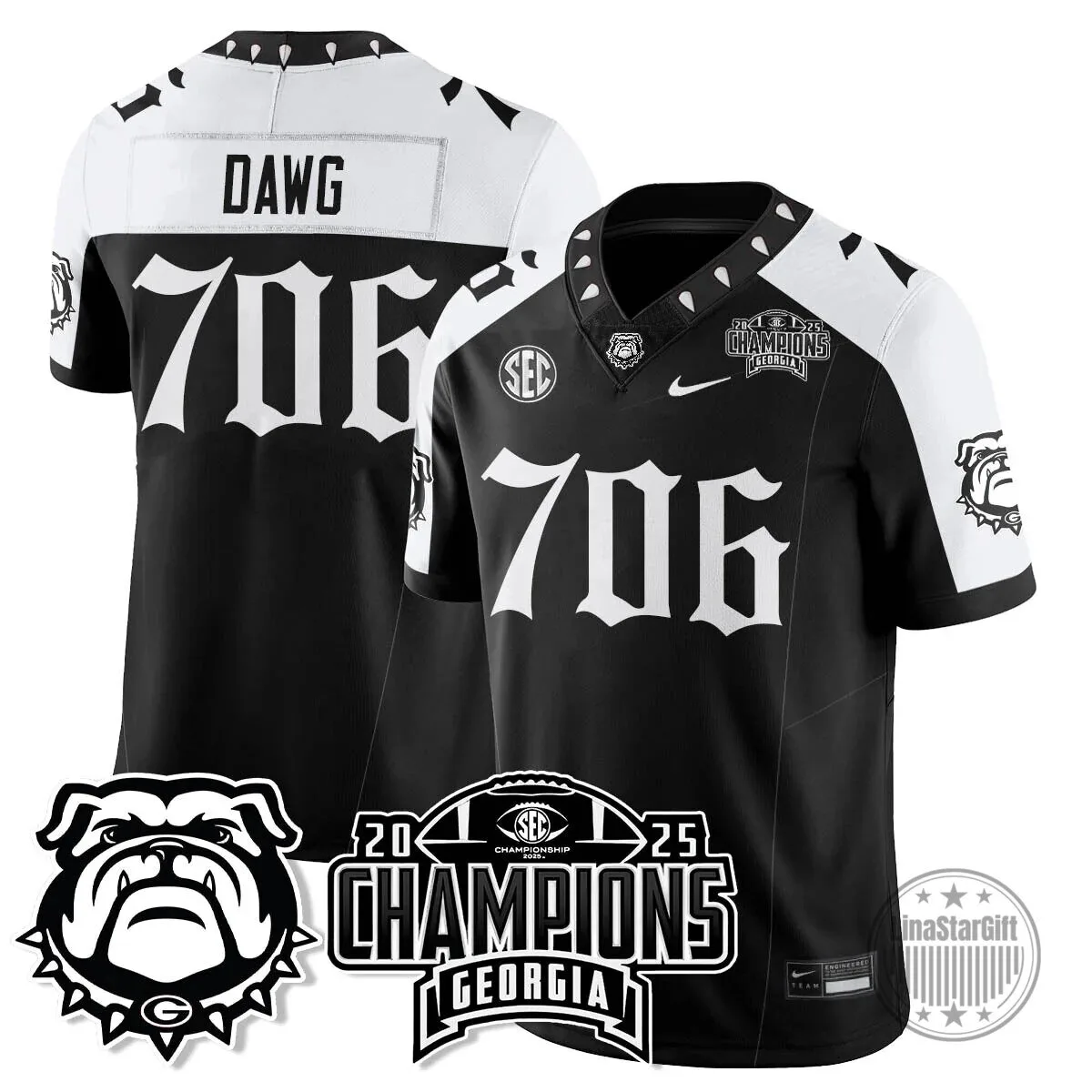 SEC Football Georgia Bulldogs 2025 National Champions Black Football Jersey 30 SEC Football Georgia Bulldogs 2025 National Champions Black Football Jersey