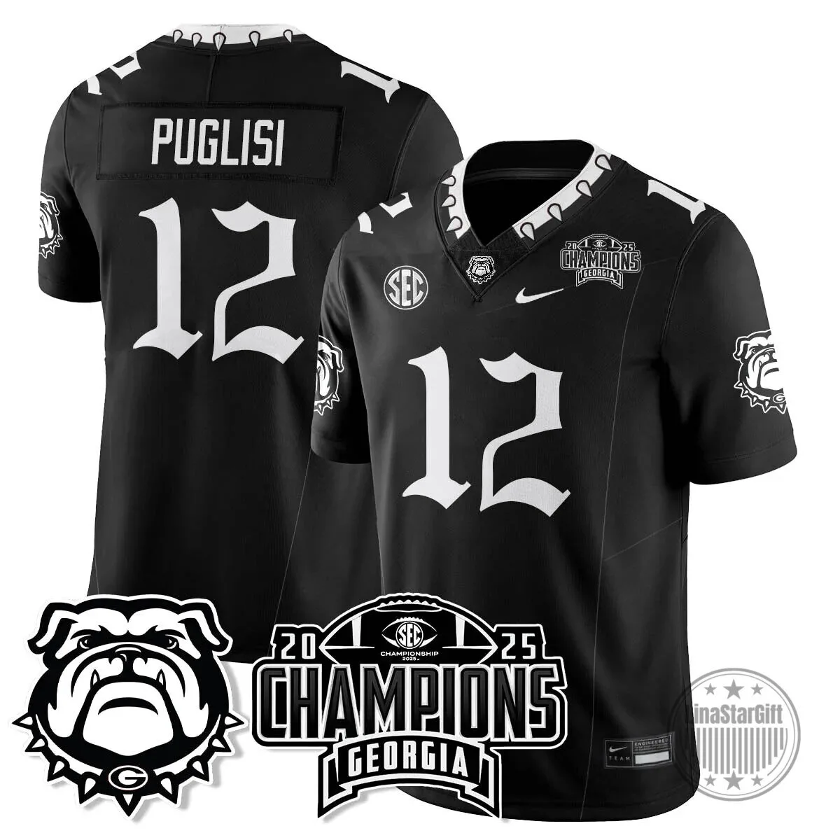 SEC Football Georgia Bulldogs 2025 National Champions Black Football Jersey 32 SEC Football Georgia Bulldogs 2025 National Champions Black Football Jersey