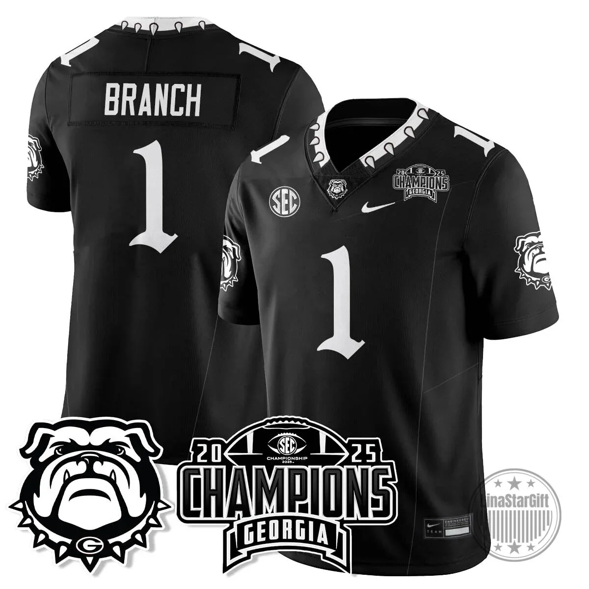 SEC Football Georgia Bulldogs 2025 National Champions Black Football Jersey 34 SEC Football Georgia Bulldogs 2025 National Champions Black Football Jersey
