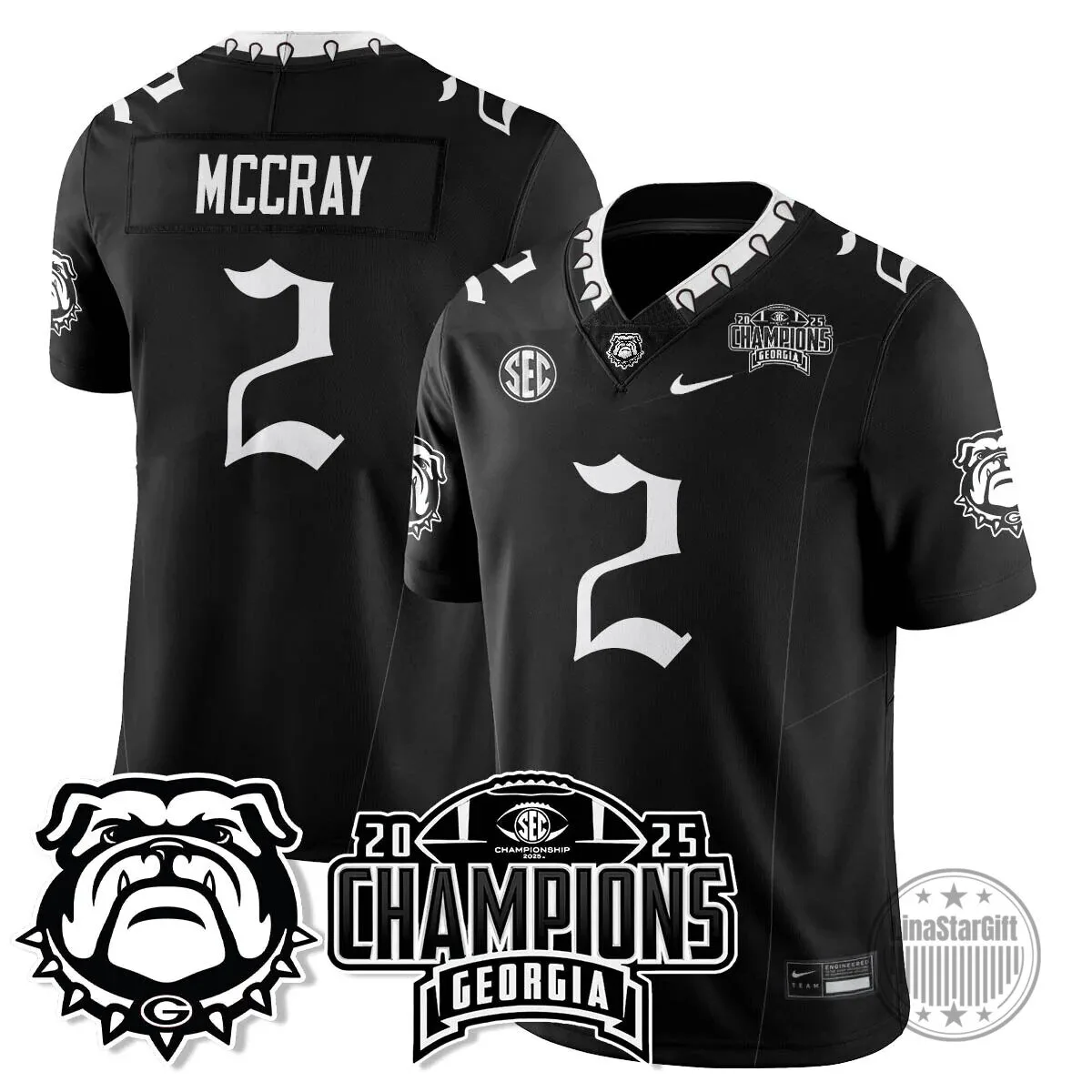 SEC Football Georgia Bulldogs 2025 National Champions Black Football Jersey 35 SEC Football Georgia Bulldogs 2025 National Champions Black Football Jersey