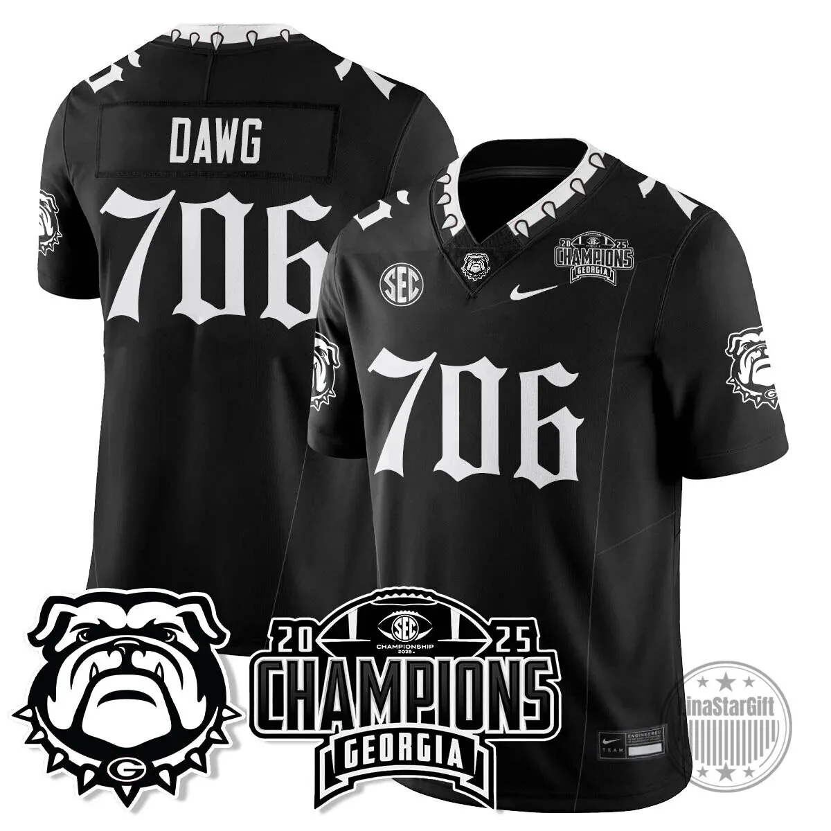 SEC Football Georgia Bulldogs 2025 National Champions Black Football Jersey 37 SEC Football Georgia Bulldogs 2025 National Champions Black Football Jersey