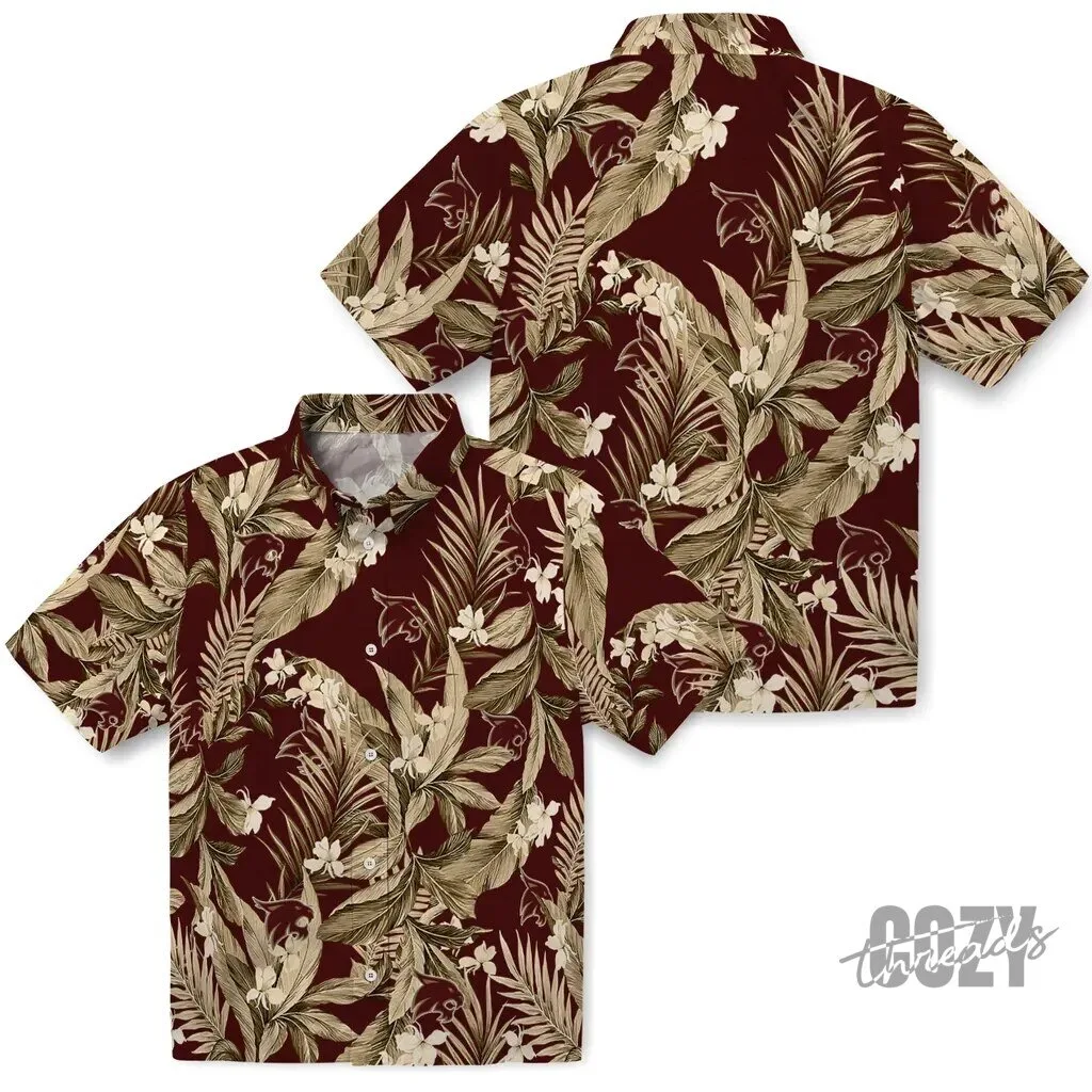 Texas State Tropical Floral Maroon Hawaiian Shirt