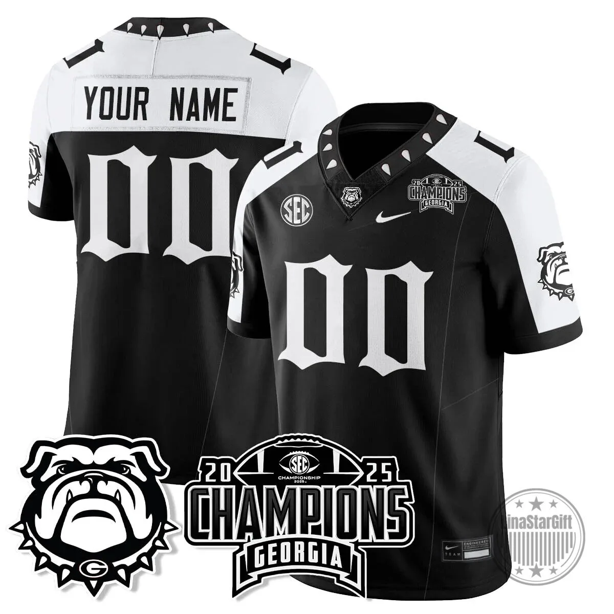 SEC Football Georgia Bulldogs 2025 National Champions Black Football Jersey 45 SEC Football Georgia Bulldogs 2025 National Champions Black Football Jersey