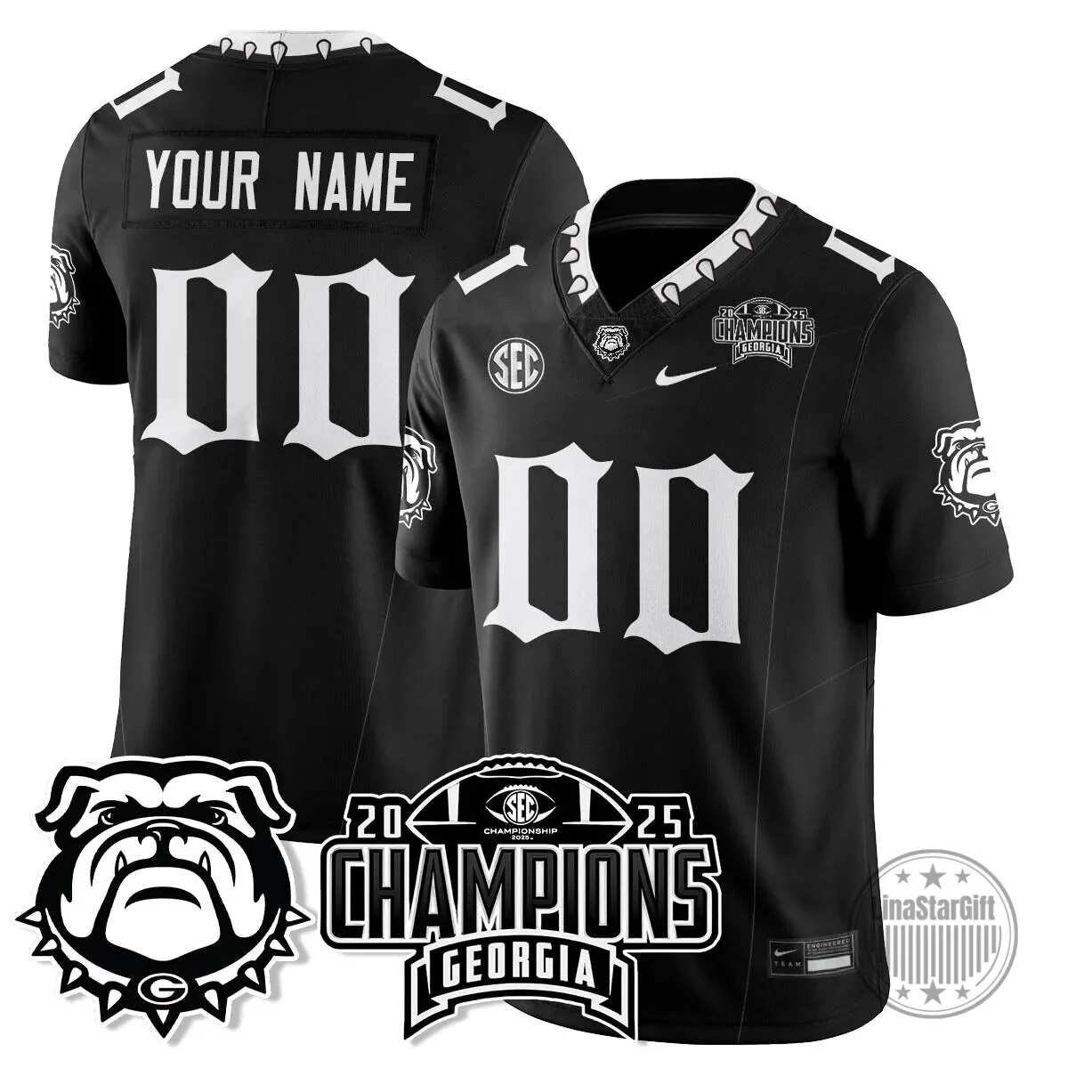 SEC Football Georgia Bulldogs 2025 National Champions Black Football Jersey 46 SEC Football Georgia Bulldogs 2025 National Champions Black Football Jersey