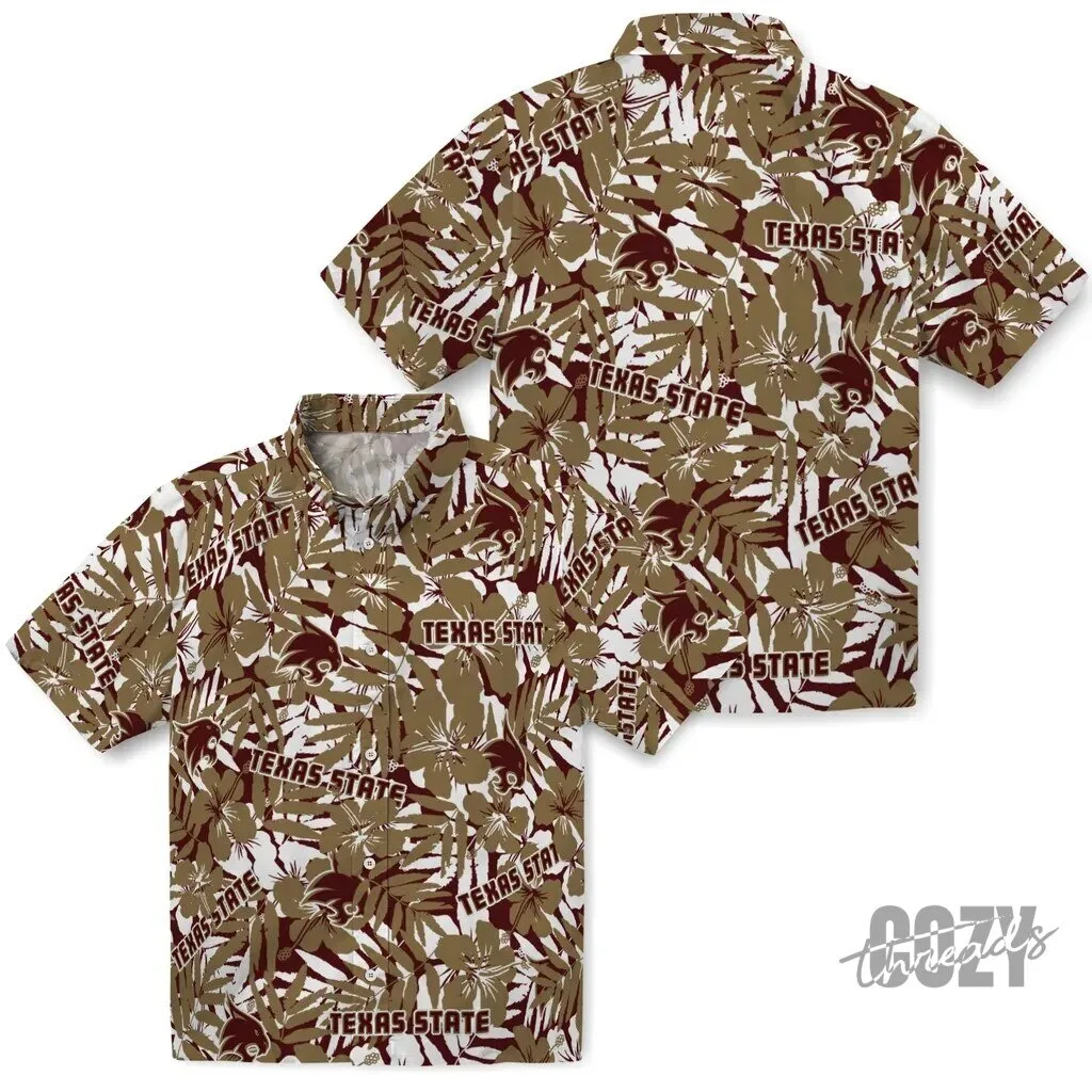 Hawaiian Shirt with Tropical Floral Design for Texas State Bobcats Fans