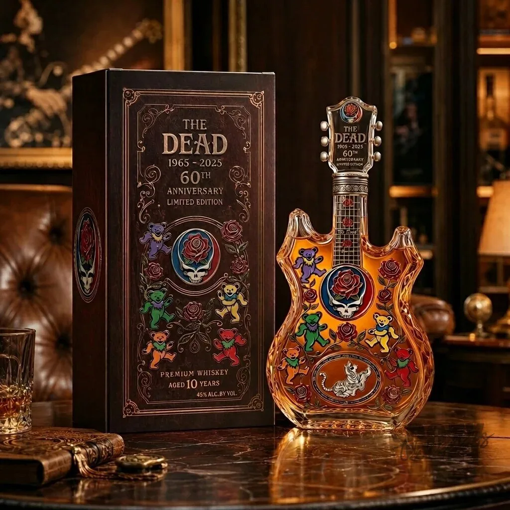 Grateful Dead 60th Anniversary Guitar Shaped Whiskey Bottle