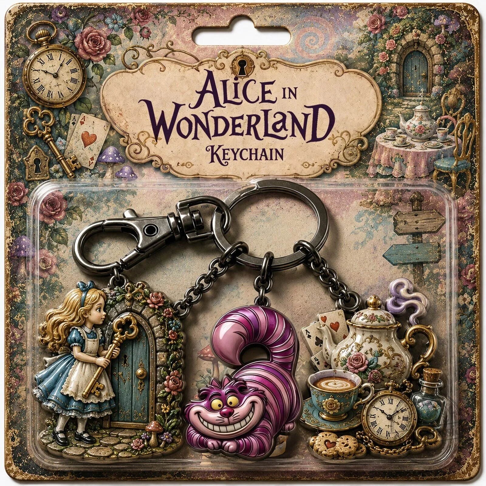 Alice in Wonderland Cheshire Cat Teapot Keychain