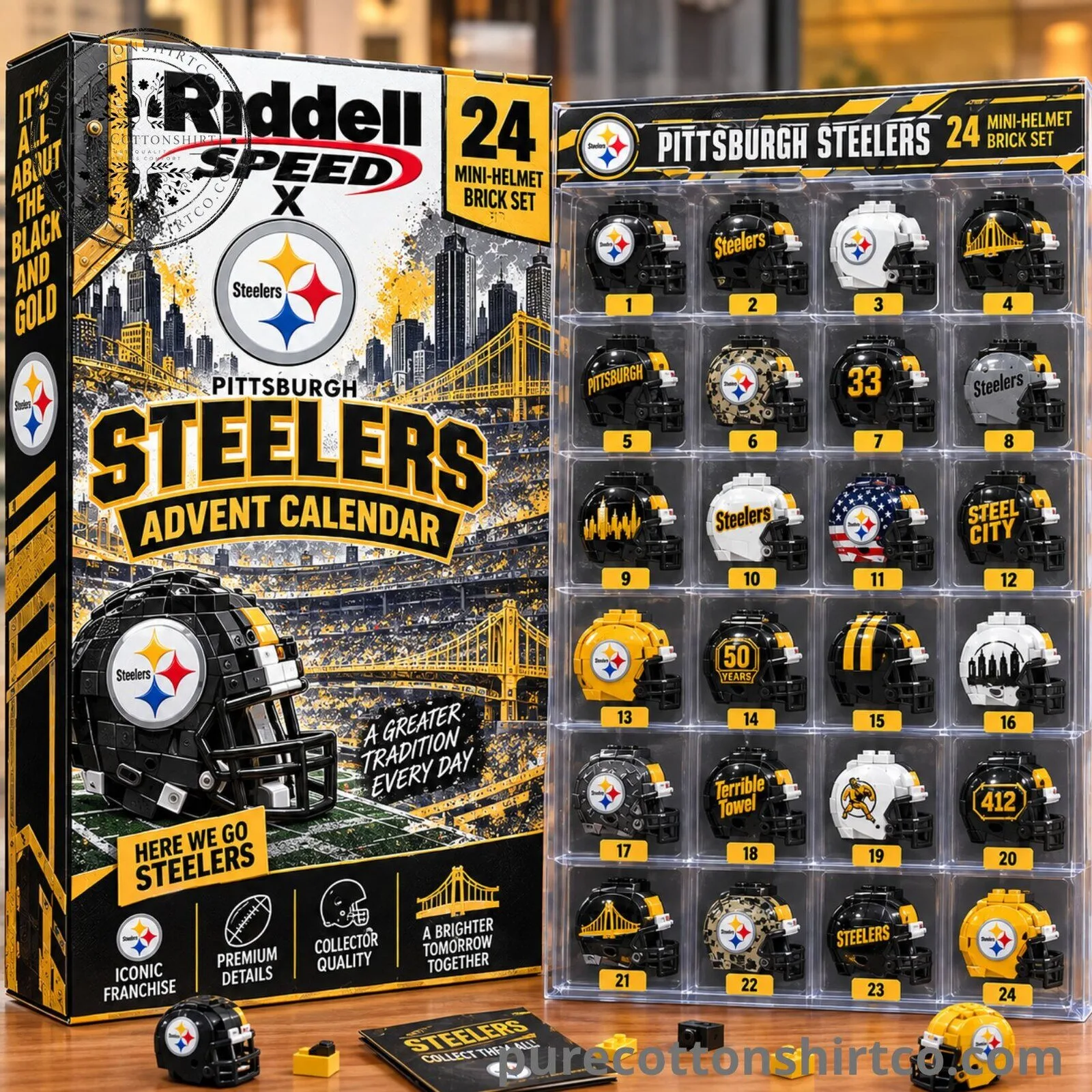 Pittsburgh Steelers 2026 Christmas Mini LEGO Advent Calendar - 24 Mini-Helmet Brick Set Collector Box