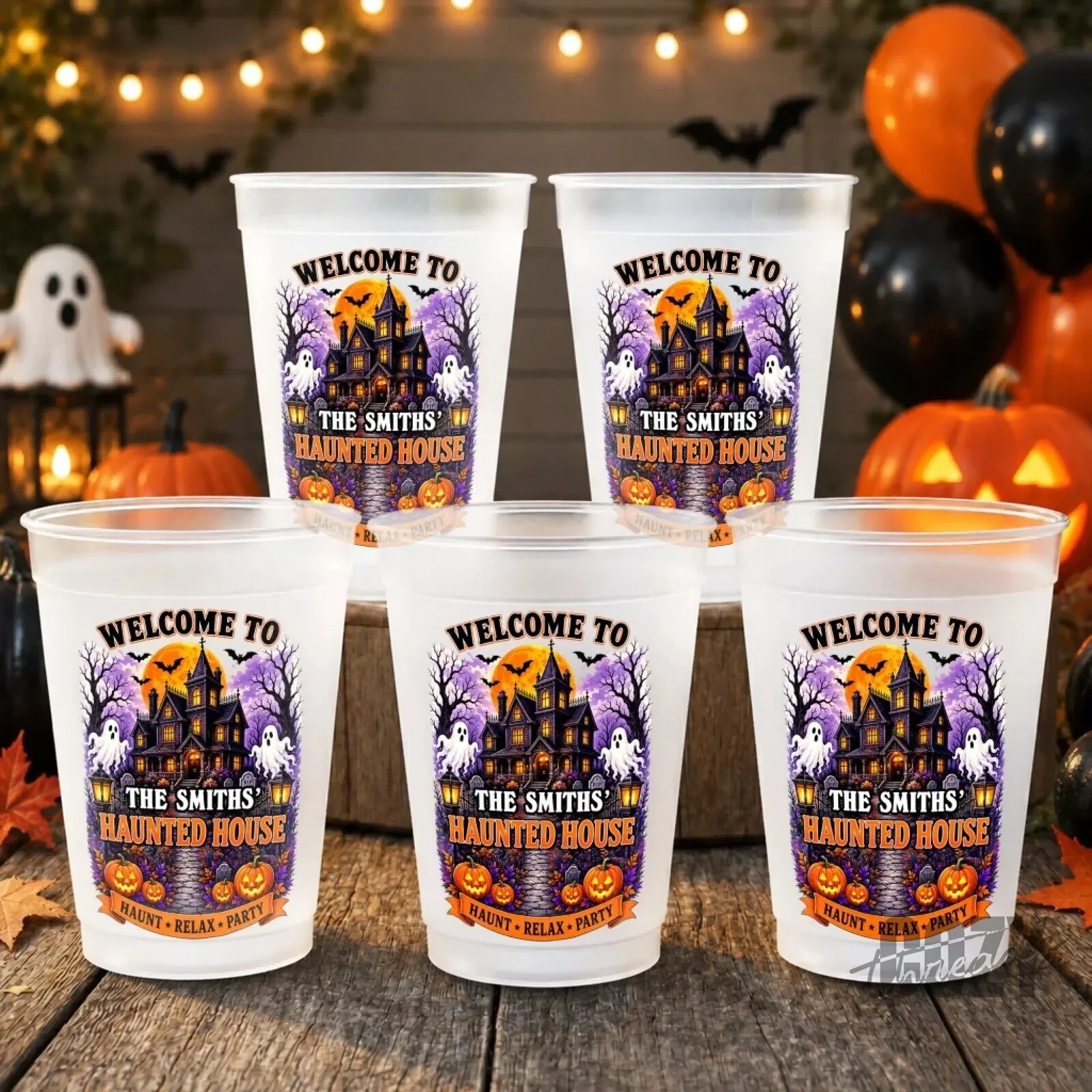 Personalized Haunted House Halloween Frosted Party Cups
