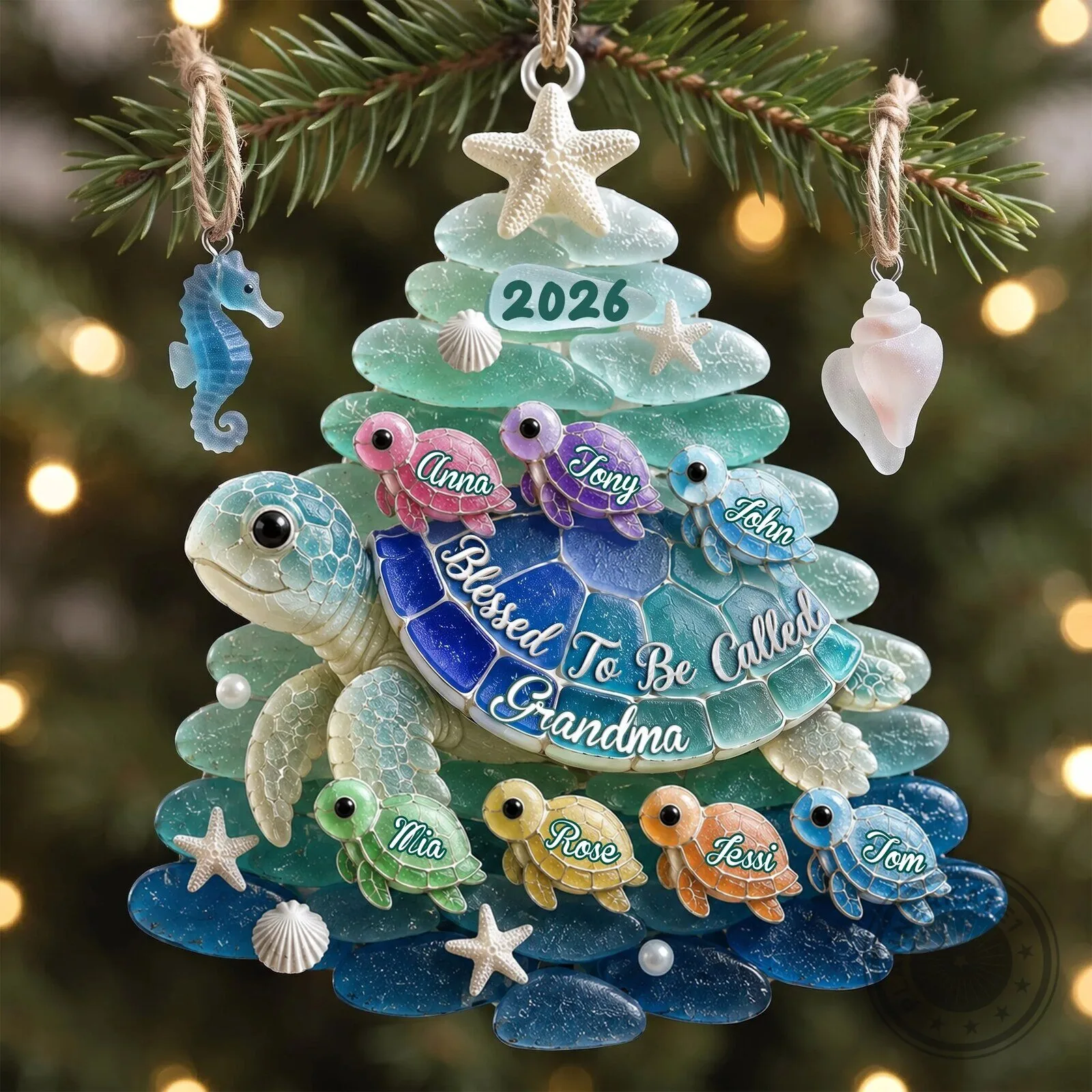 Personalized Sea Turtle Blessed To Be Called Grandma Christmas Ornament