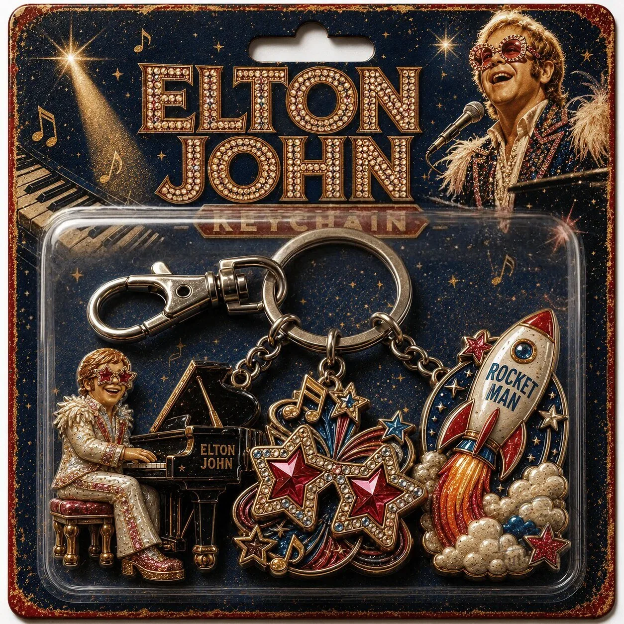 Elton John Rocket Man Musical Stars Keychain