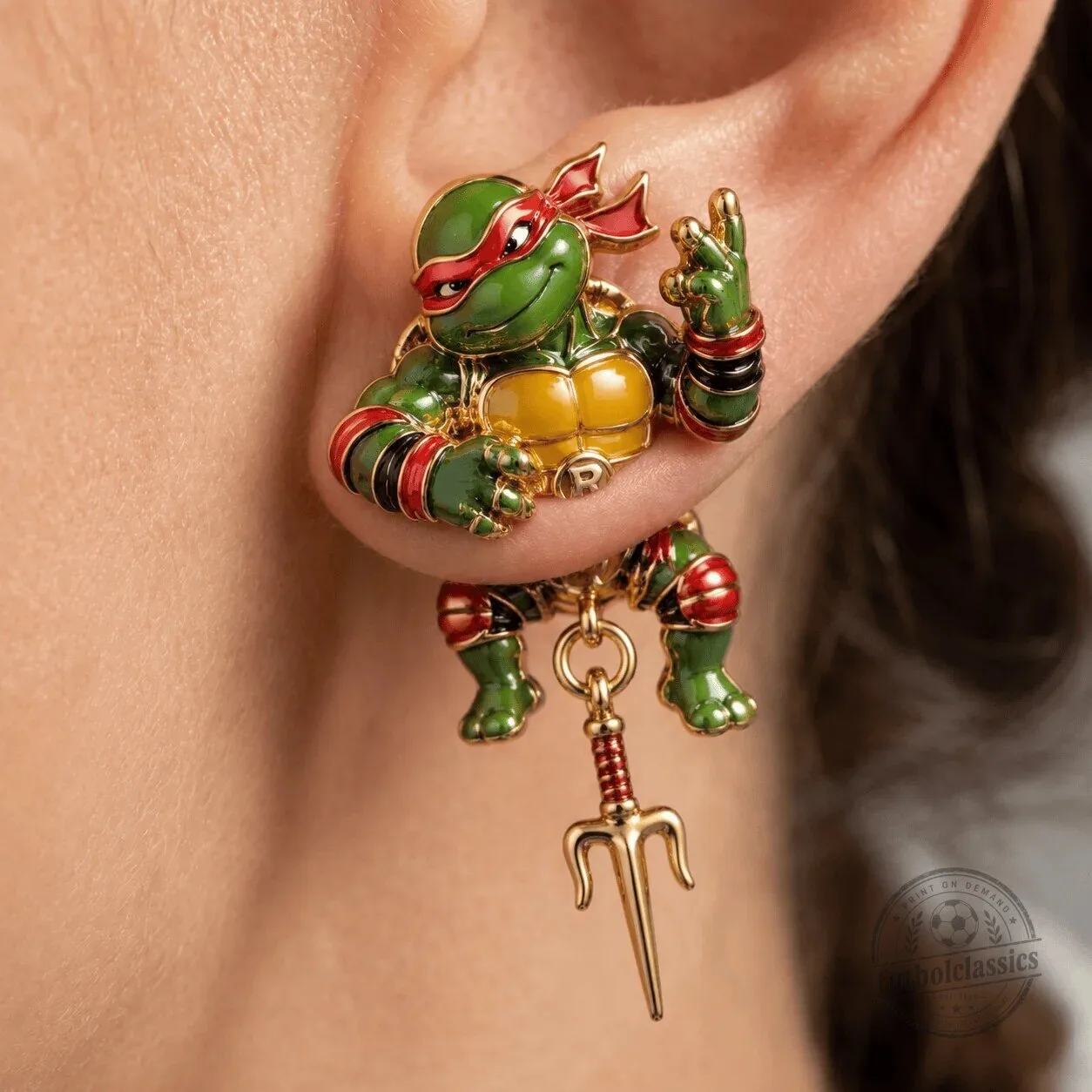 Teenage Mutant Ninja Turtles Raphael Dangle Earrings with Sai Charm