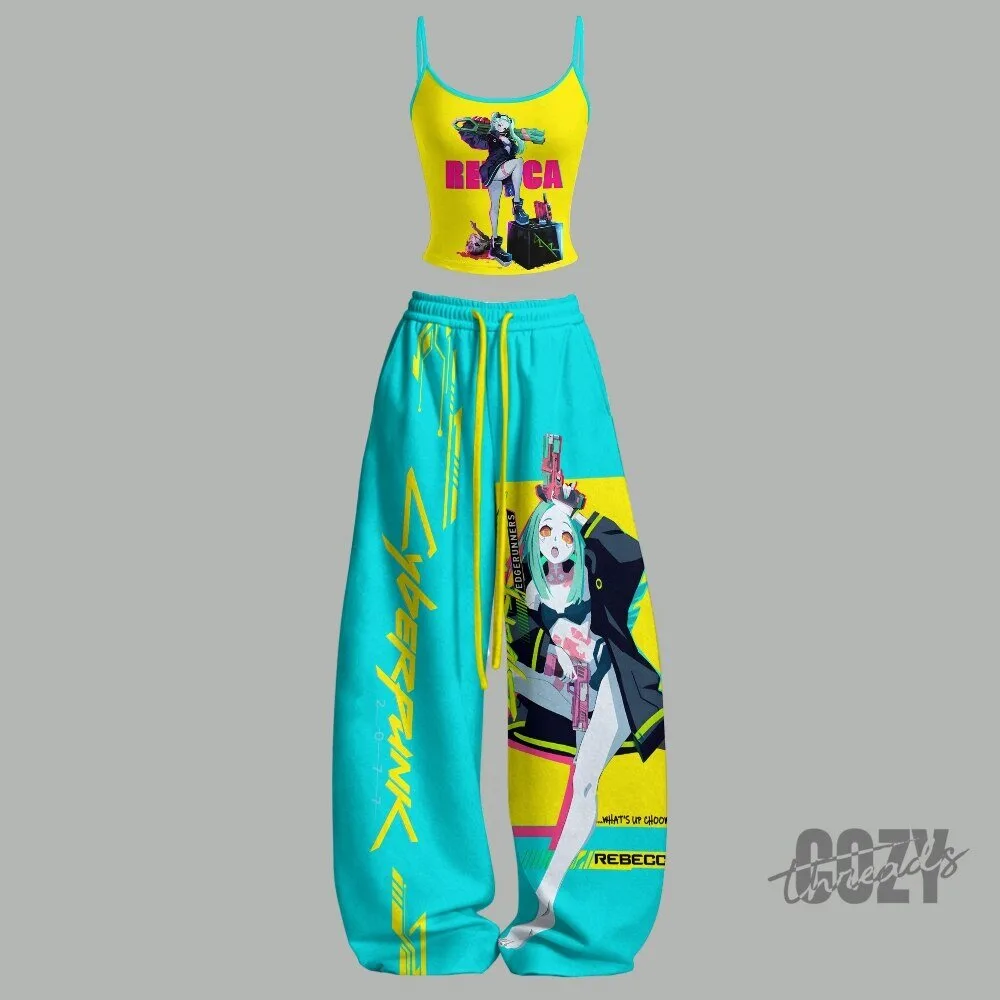 Cyberpunk Edgerunners Rebecca Anime Character Tank Top and Pants Set