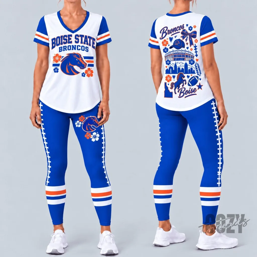 Boise State Broncos Women's V-Neck T-Shirt and Leggings Set Boise State Broncos Women's V-Neck T-Shirt and Leggings Set
