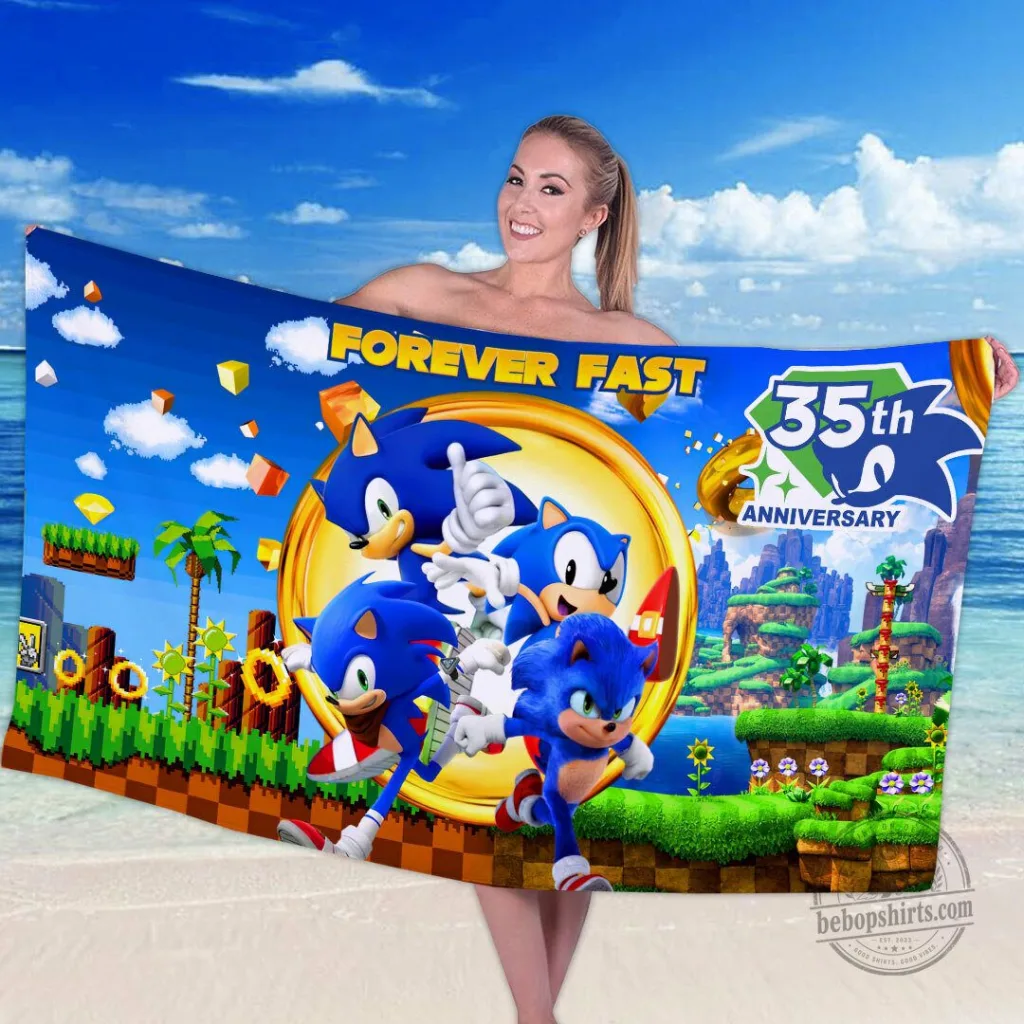 Sonic The Hedgehog Forever Fast 35th Anniversary Beach Towel