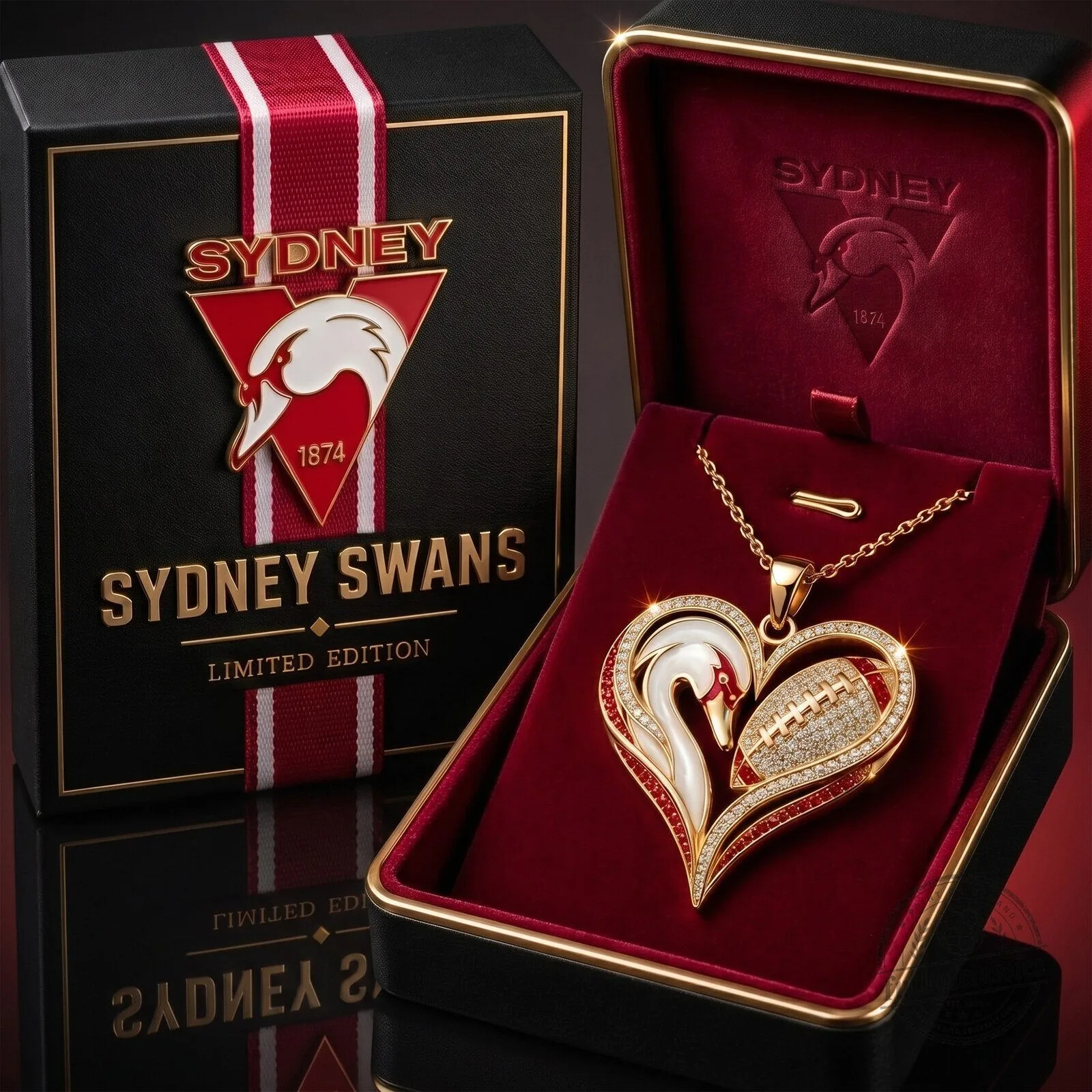 Sydney Swans Football Team Heart Pendant Necklace with Gold Chain 1 Sydney Swans Football Team Heart Pendant Necklace with Gold Chain