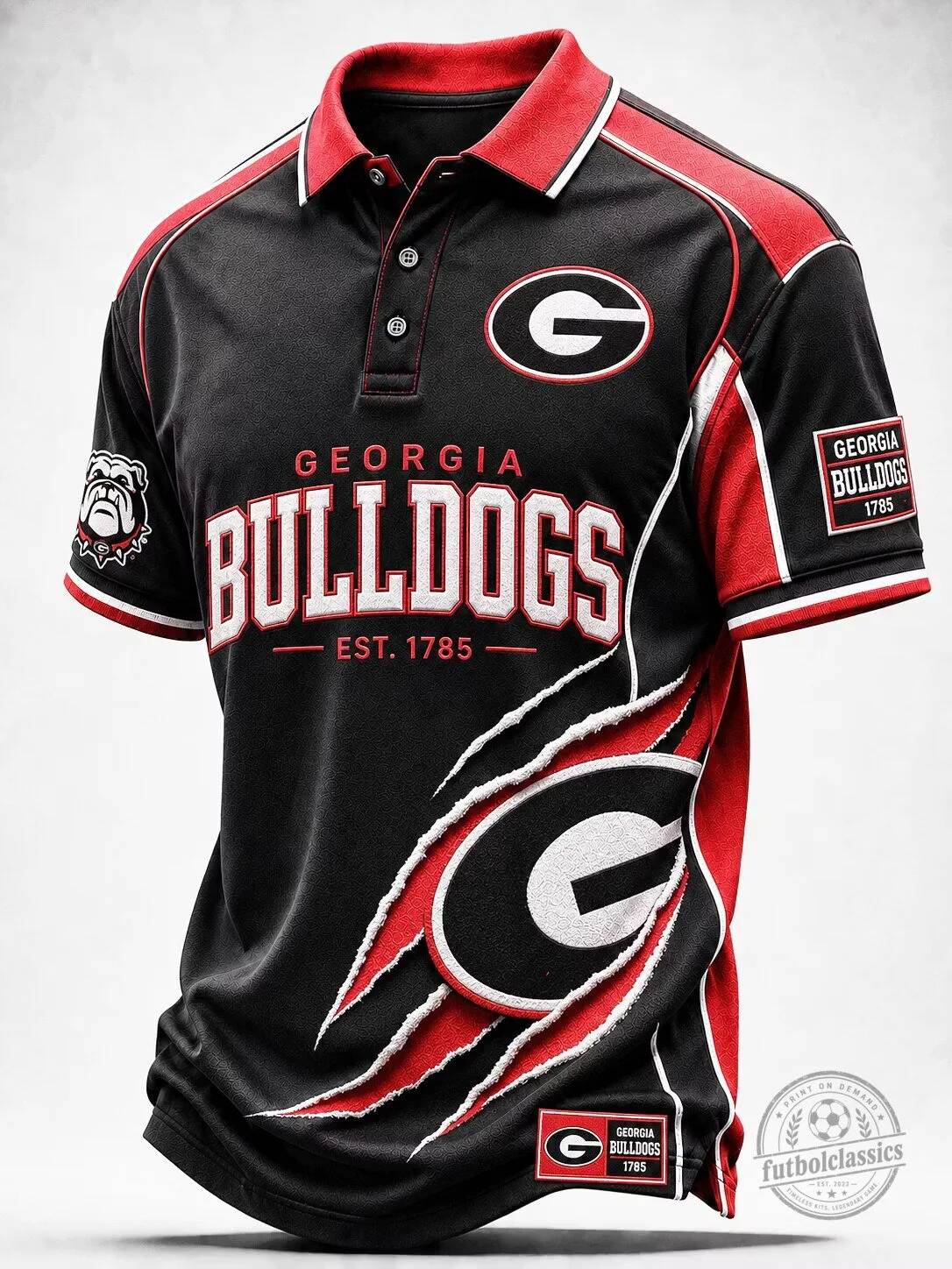 Georgia Bulldogs NCAA College Football Team Black and Red Polo Shirt