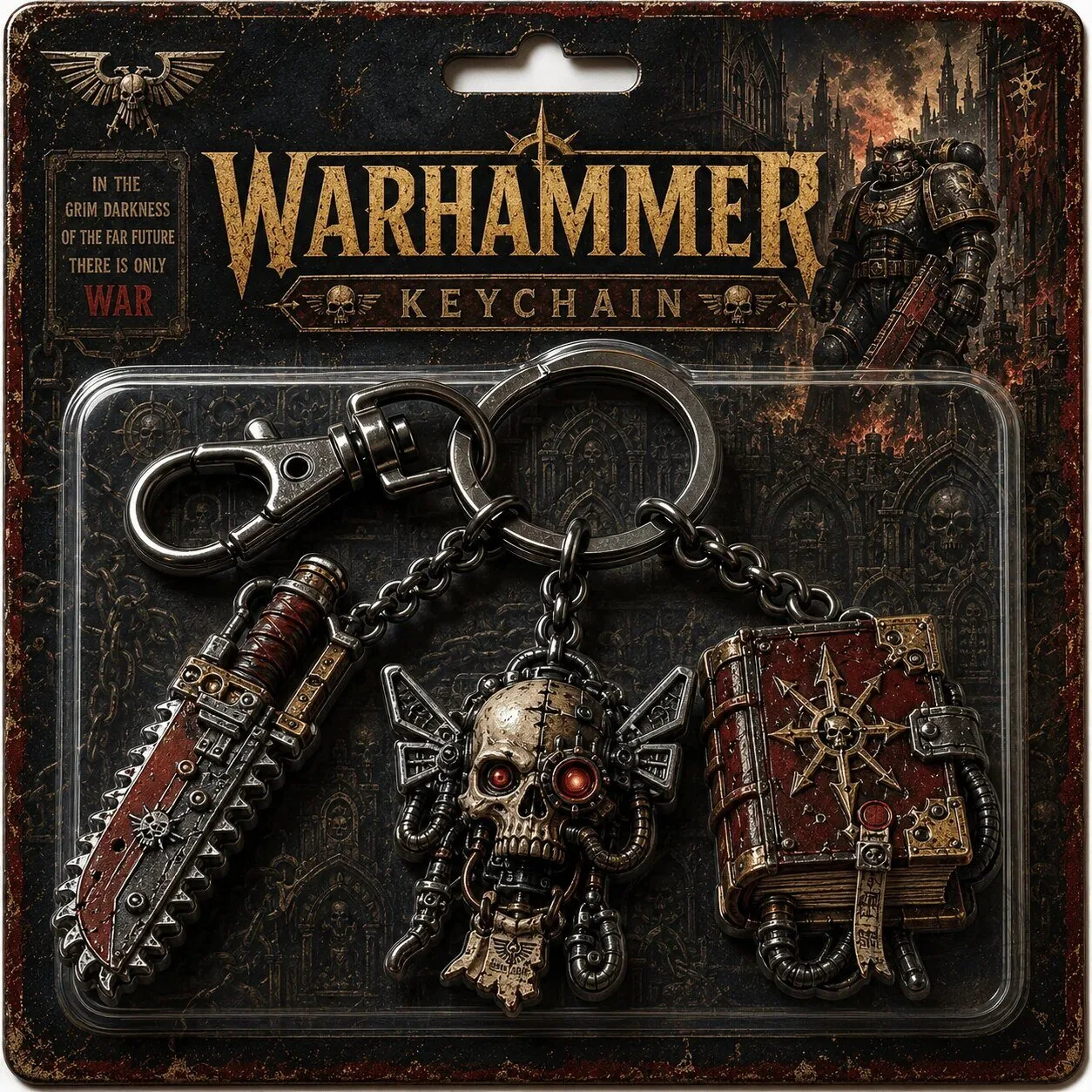 Warhammer 40,000 Chaos Space Marine Skull and Book Keychain