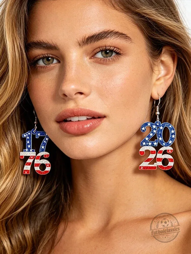American Flag 1776 and 2026 Independence Day Festival Dangle Earrings