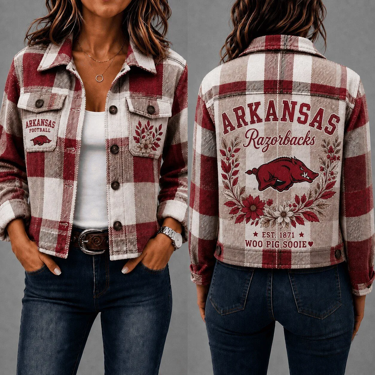 Arkansas Razorbacks Women's Plaid Flannel Button Down Jacket
