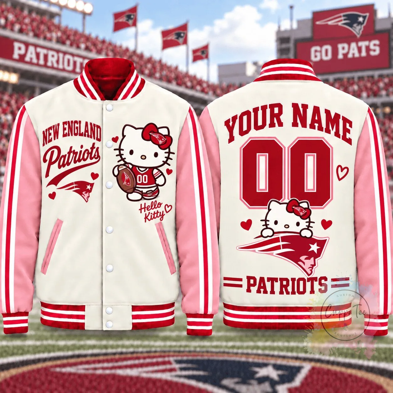New England Patriots Hello Kitty Personalized Varsity Jacket