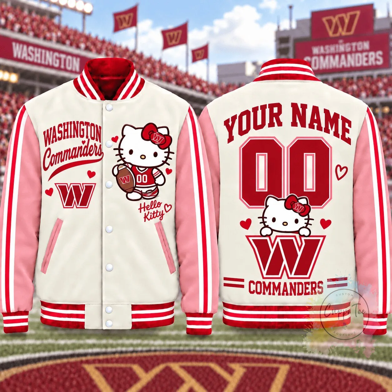 Washington Commanders Hello Kitty Personalized Varsity Jacket
