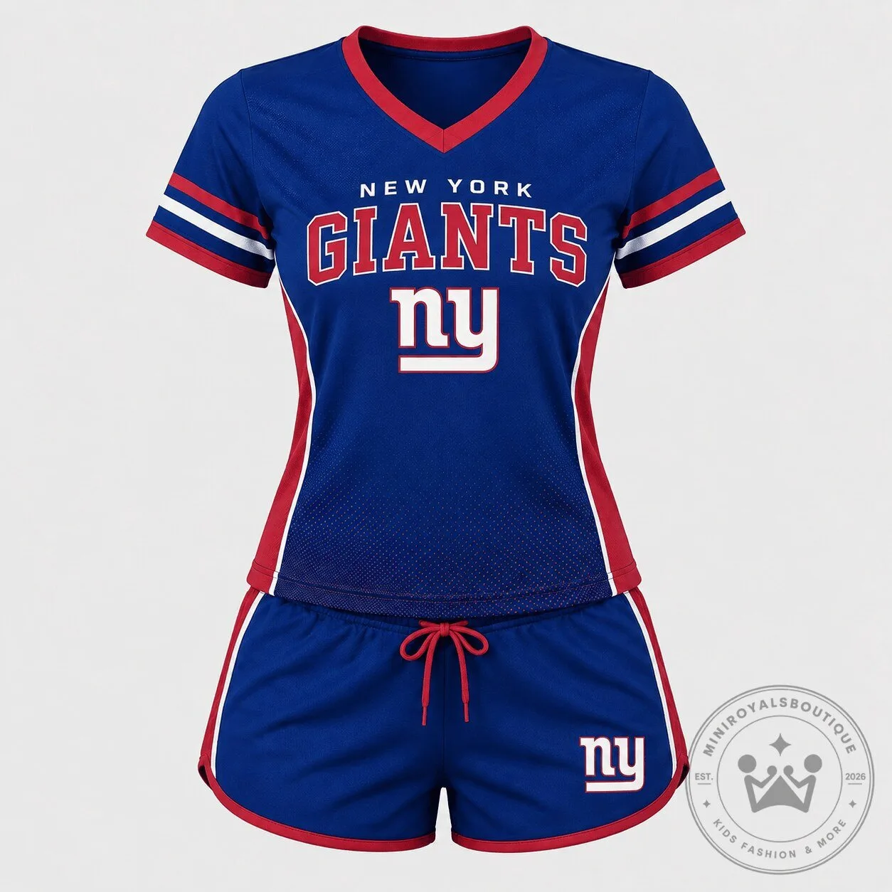 New York Giants Women's Football Team V-Neck Shirt and Shorts Pajama Set