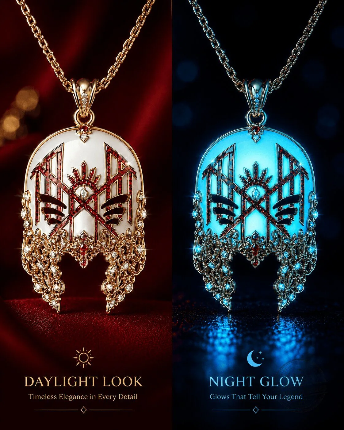 Glow in the Dark Diamond Pendant Necklace with Gold Chain