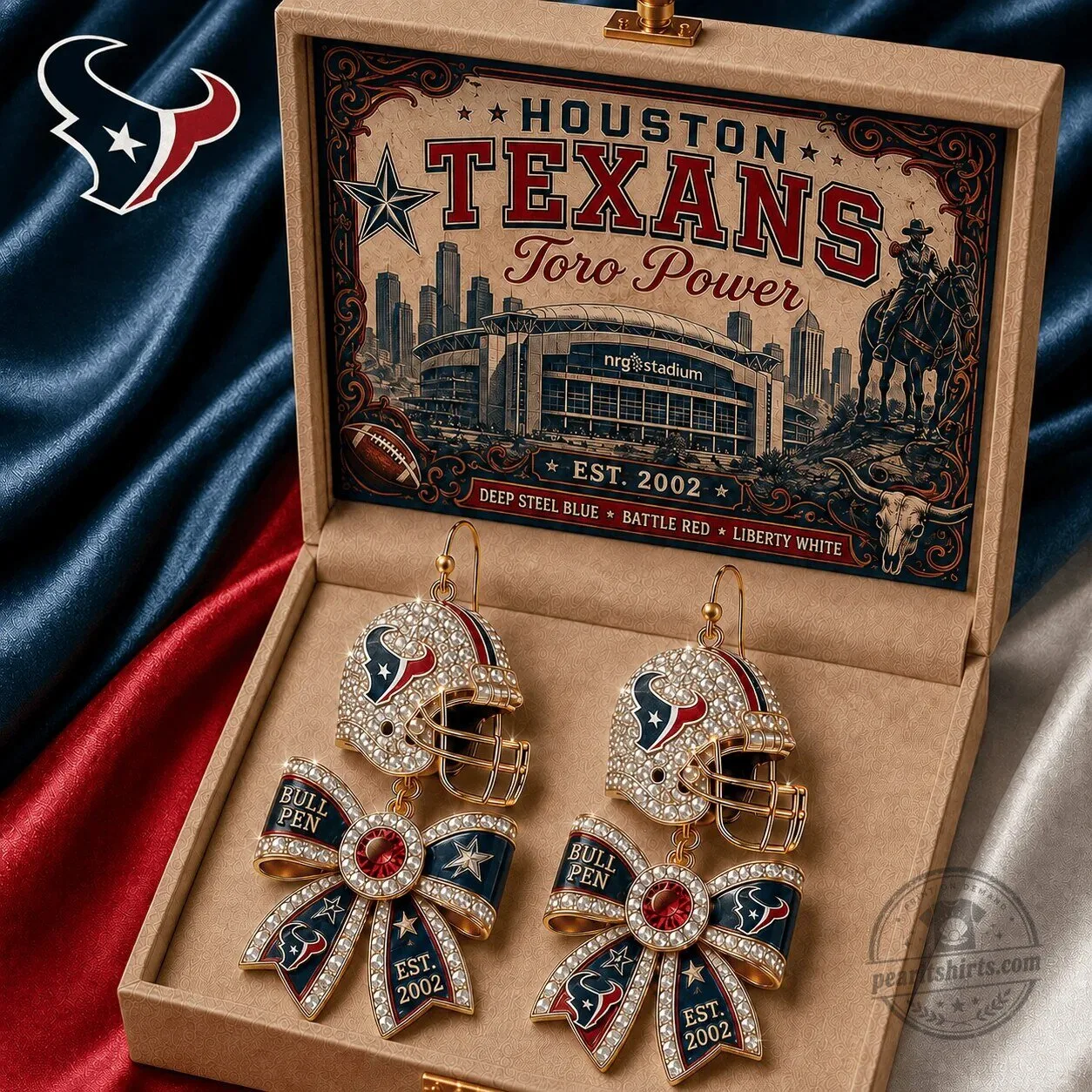 Houston Texans Football Helmet Dangle Earrings with Bows