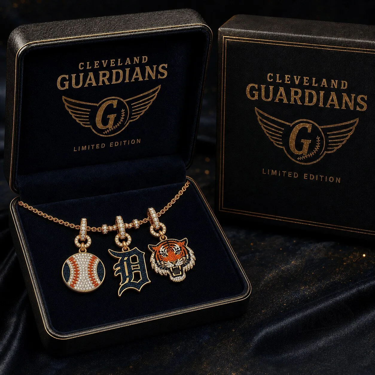Cleveland Guardians Baseball Diamond Pendant Necklace with Detroit Tigers Charms