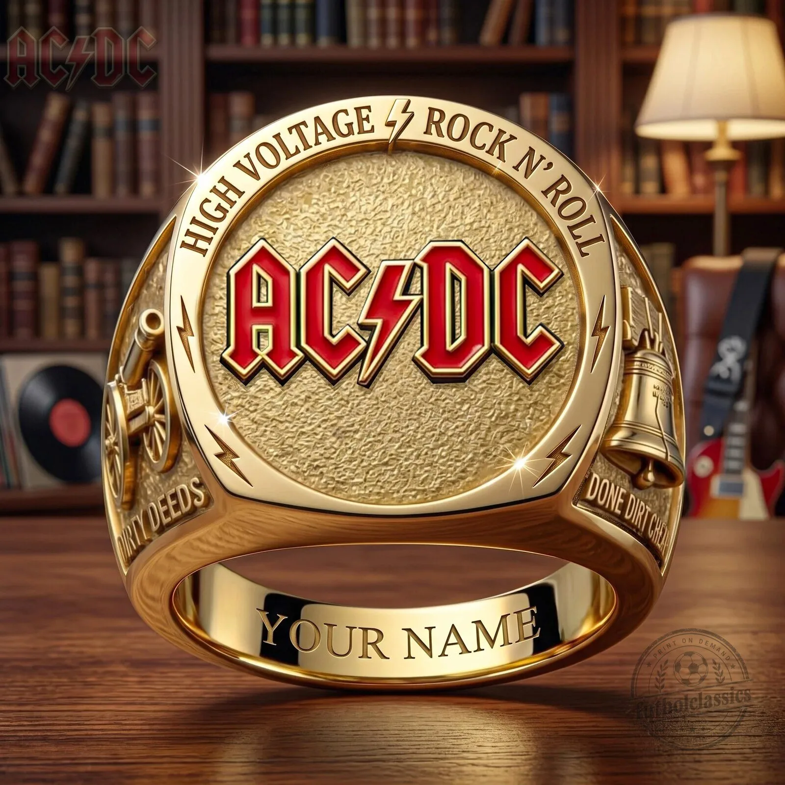 AC/DC High Voltage Rock and Roll Gold Tone Band Ring