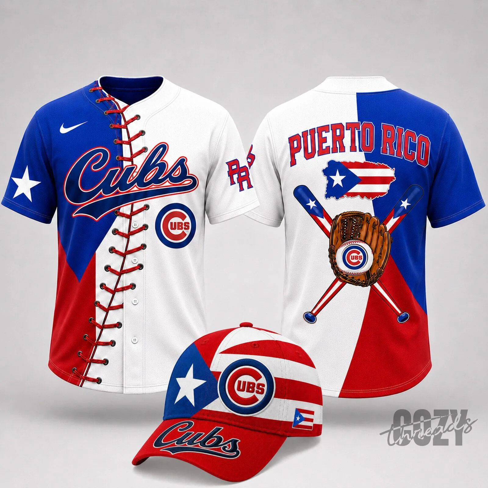 Chicago Cubs Baseball Puerto Rico Flag Design Premium Baseball Jersey