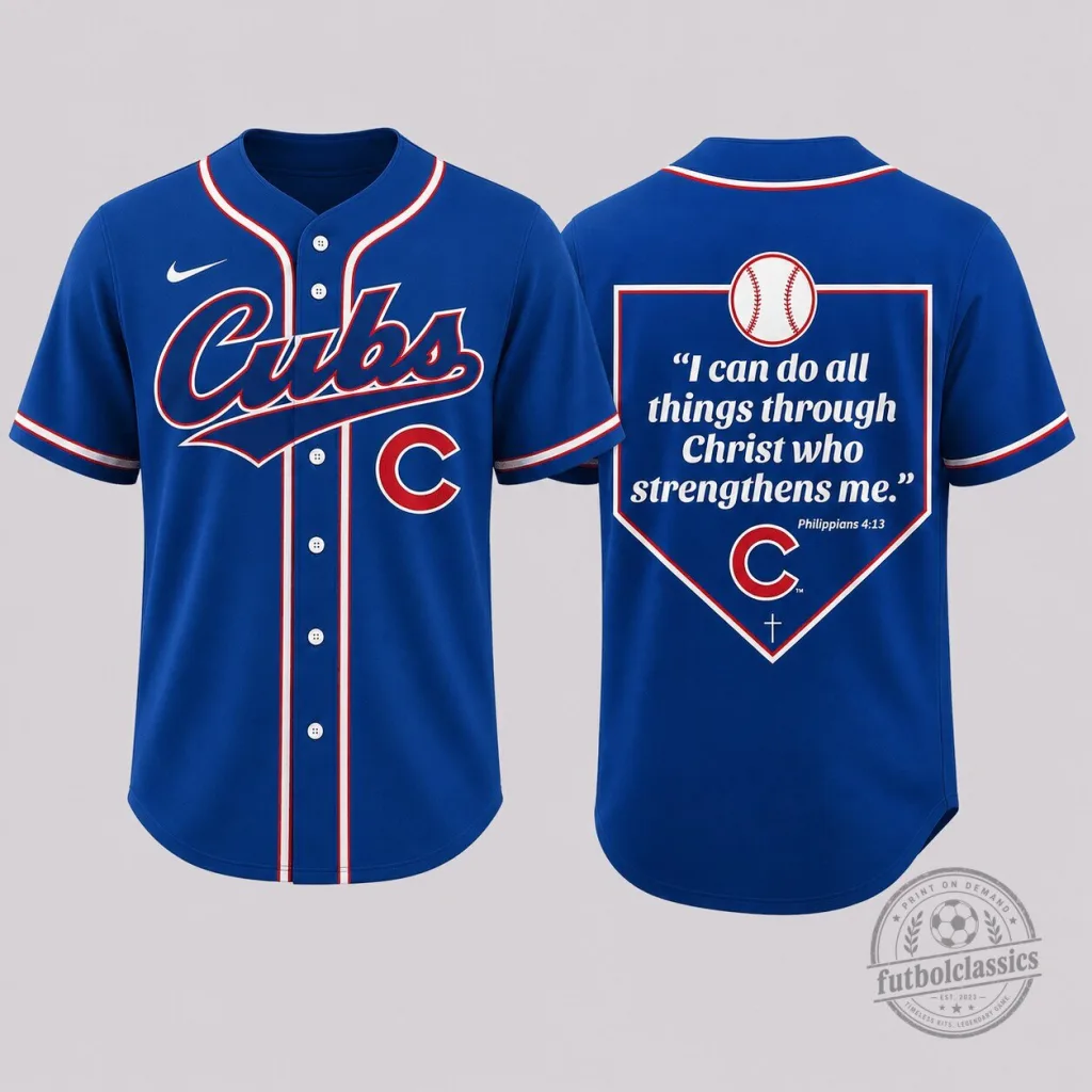 Philippians 413 Bible Verse Chicago Cubs Baseball Jersey Philippians 4:13 Bible Verse Chicago Cubs Baseball Jersey